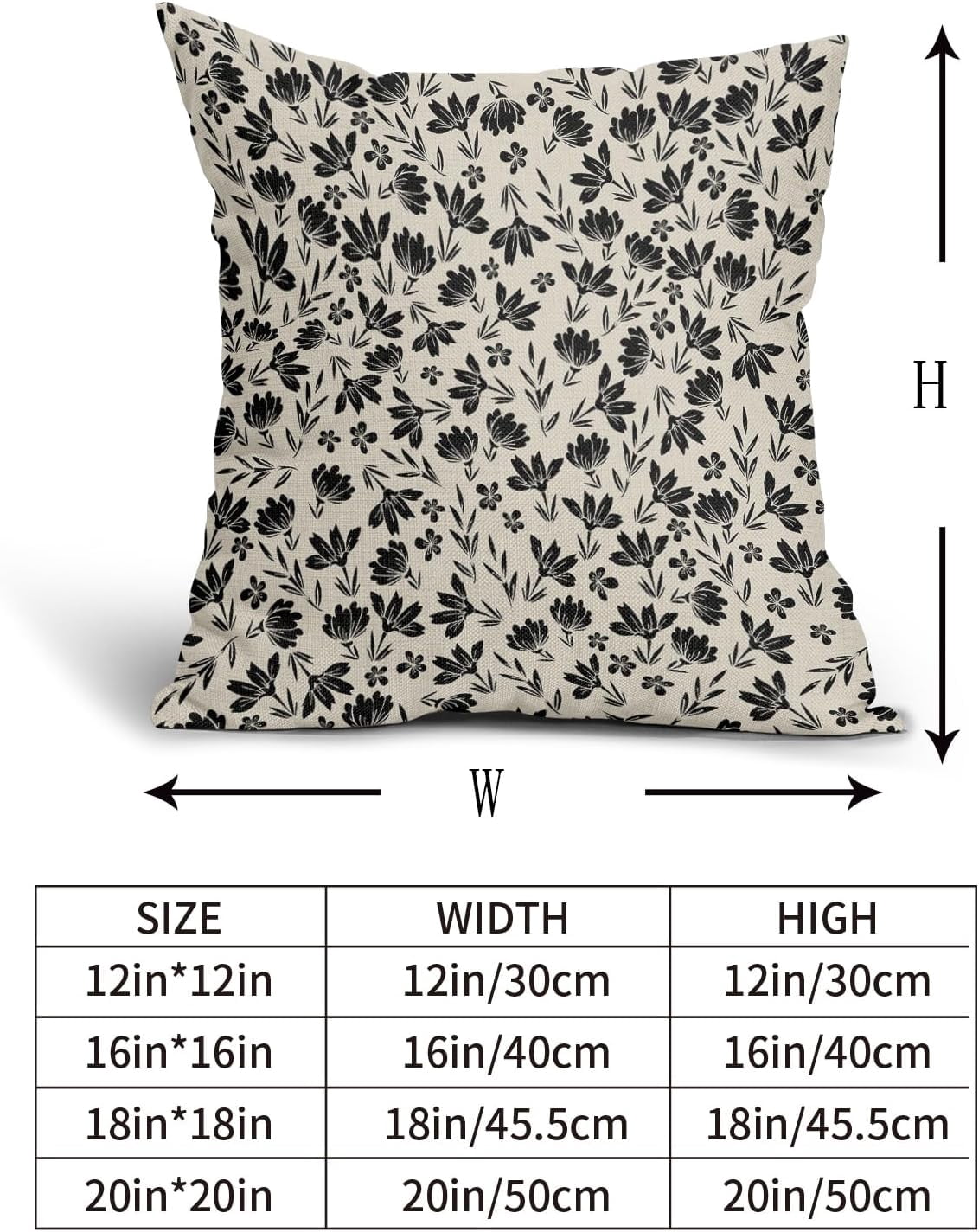 Vintage Flower Pillow Covers 18x18 Set of 2 Rustic Cute Small Floral Black Brown Old Style Decorative Throw Pillows Outdoor PillowCase Farmhouse Linen Cushion Case Decor for Home Sofa Couch Bed