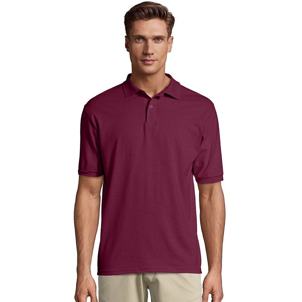 Hanes Cotton-Blend Men`s Jersey Polo Cardinal Hanes Cotton-Blend Men`s Jersey Polo Cardinal