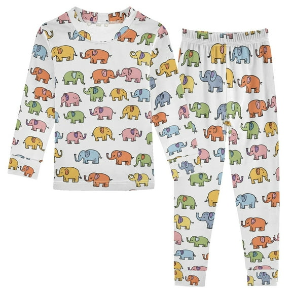 joogoo Cartoon Elephants 2 Piece Long Sleeve Tee and Pants Cotton Pajama Set 5Y
