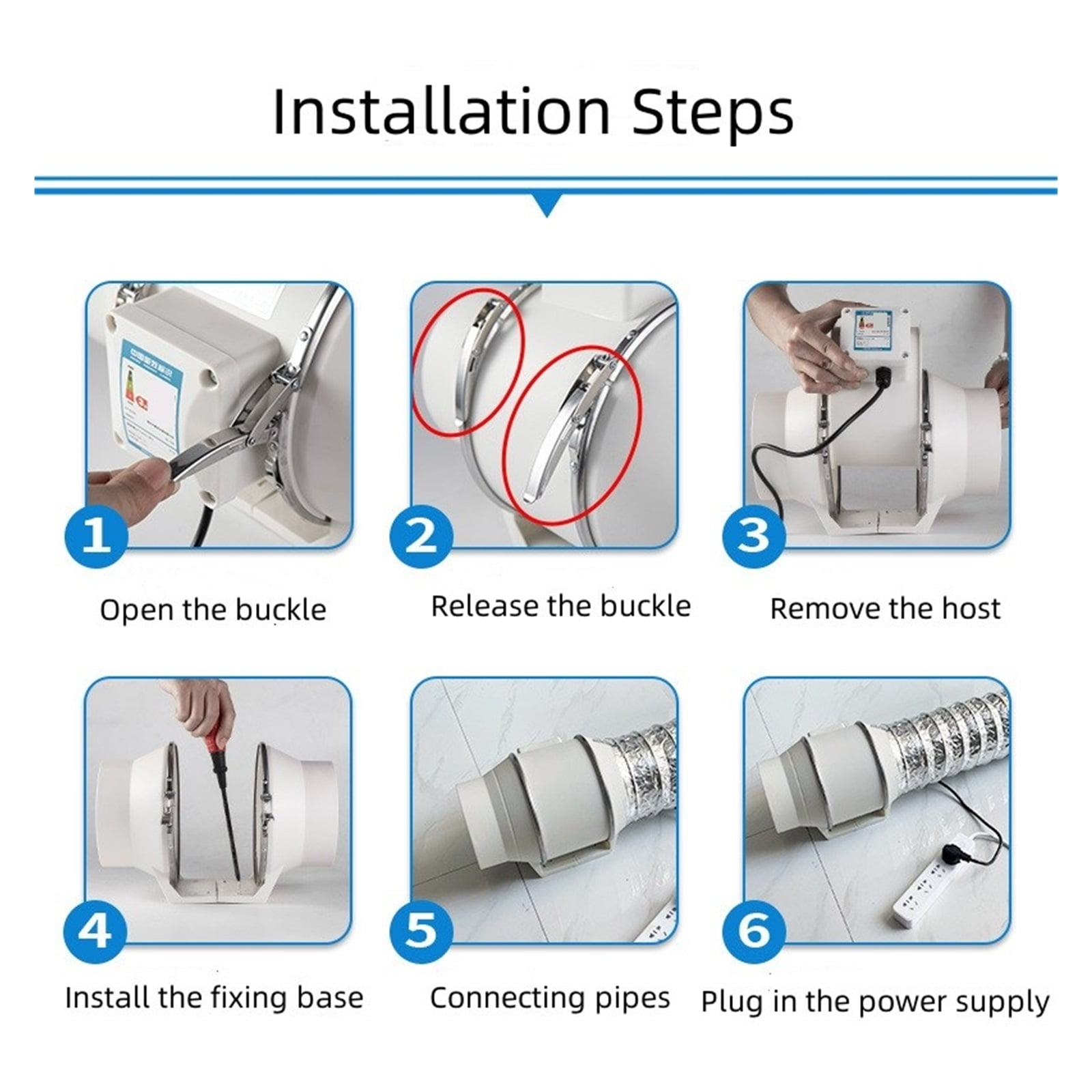 4/5/6 Inch Exhaust Fan Home Silent Inline Pipe Duct Fan Bathroom Extractor Ventilation Kitchen Toilet Wall Air Cleaning ,Energy-Efficient