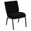 HERCULES Series 21''W Church Chair in Sherpa Black Fabric with Book Rack - Gold Vein Frame