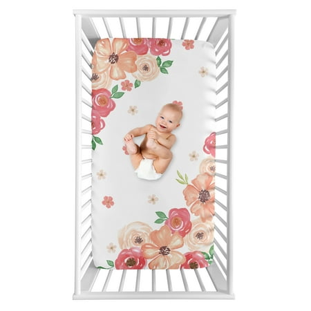 UPC: 0846480071969 | Watercolor Floral Peach Photo Op Fitted Crib Sheet by Sweet Jojo Designs
