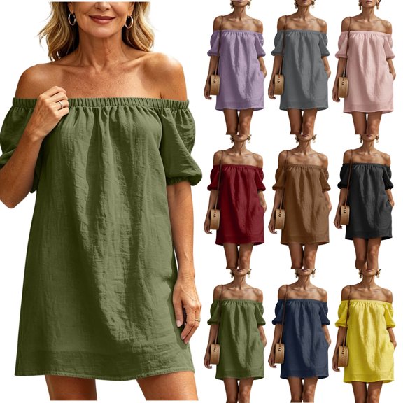 Plus Size Beach Dresses for Womens 2026 Fashion Summer Cold-Shoulder V-Neck Short Sleeve Solid Color Casual Maxi Dress