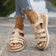 thumbnail image 2 of Rokment Womens Roman Platform Gladiator Sandals Beach Trendy Casual Suede Open Toe Buckles Chunky Wedge Fisherman Dress Heels Comfortable Walking Shoes Summer Beige Size 6, 2 of 7