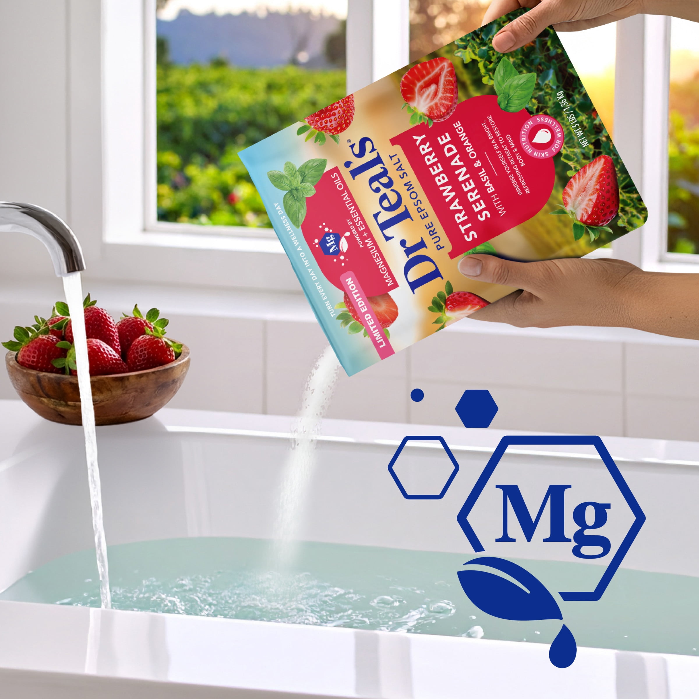 Dr Teal's Epsom Salt Magnesium Soak, Strawberry Serenade, 3 lbs
