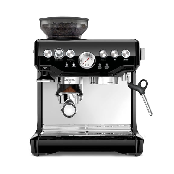 BES870BTR Espresso Machine, Black Sesame Semi Automatic Coffee Maker with Integrated Grinder, Milk Frother, Adjustable Grind Settings and Digital Temperature Control