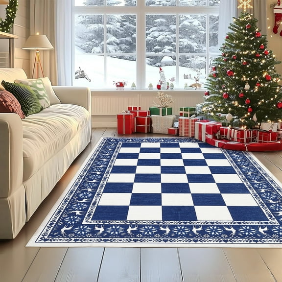 Runner Rug, Checkered Christmas Area Rugs for Holiday Decor, Non Slip Low Pile Washable Carpet for Kitchen, Entryway, Living Room, Bedroom