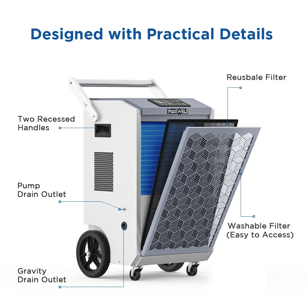 Moiswell 200 Pints Commercial Dehumidifier with Pump Heavy-Duty Moisture Control for Basement Warehouse, Industry Water Damage Unit, Auto Defrost