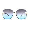 thumbnail image 3 of Womens Rimless Pearl Trim Metal Half Rim Butterfly Designer Sunglasses Gold Blue Smoke, 3 of 4