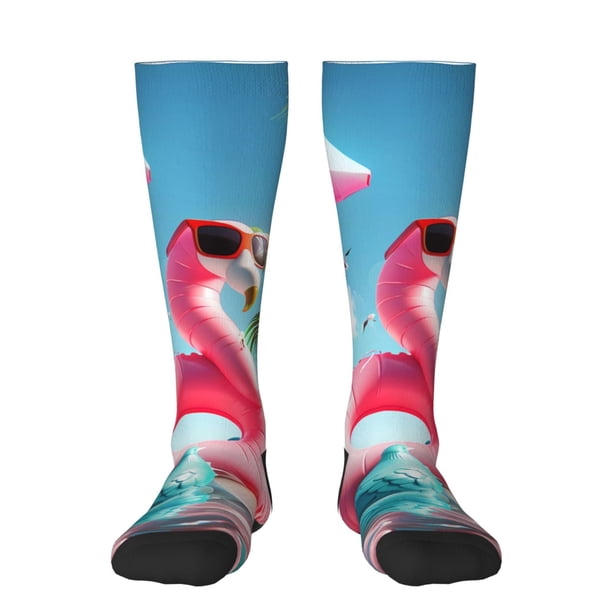 Balery Tropical Flamingo Pool Float Calcetines novedosos Calcetines deportivos Calcetines hasta la rodilla Calcetines de algodón Calcetines originales y geniales