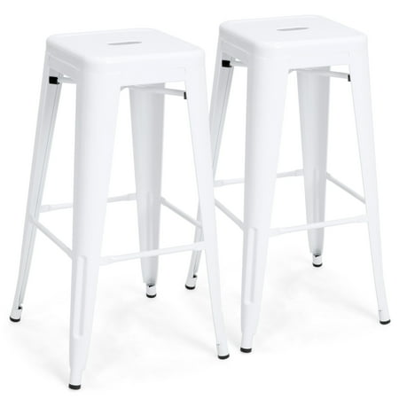 Stool For Kitchen Island Best Choice Products 30in Metal Modern Industrial Bar Stools with Drainage Holes for Indoor/Outdoor Kitchen, Island, Patio, Set of 2, White ()