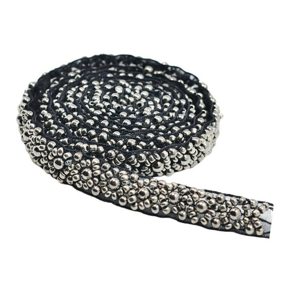 Cinta de Encaje Imitación Perlas Sunnimix Negro y gris 1 yarda