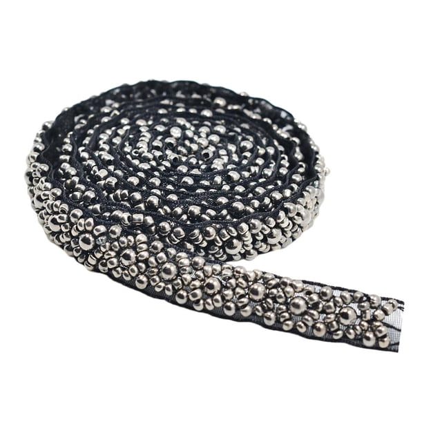Cinta de Encaje Imitación Perlas Sunnimix Negro y gris 1 yarda