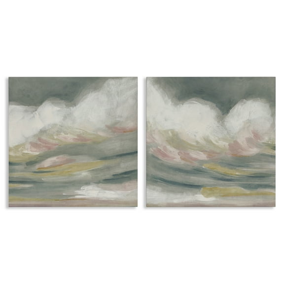Stupell Industries Wispy Pink Mountains Abstract Painting Wrapped Canvas Art Print Wall Art, 17 x 17, Set of 2