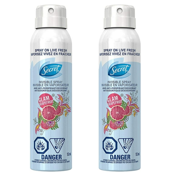 Secret, 132ml Invisible Spray Grapefruit Glam Antiperspirant and Deodorant (Pack of 2)