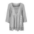 thumbnail image 2 of DYMADE Womens Summer Square Neck Half Sleeve Button Lace Stichting Pleated Basic Blouses, 2 of 3