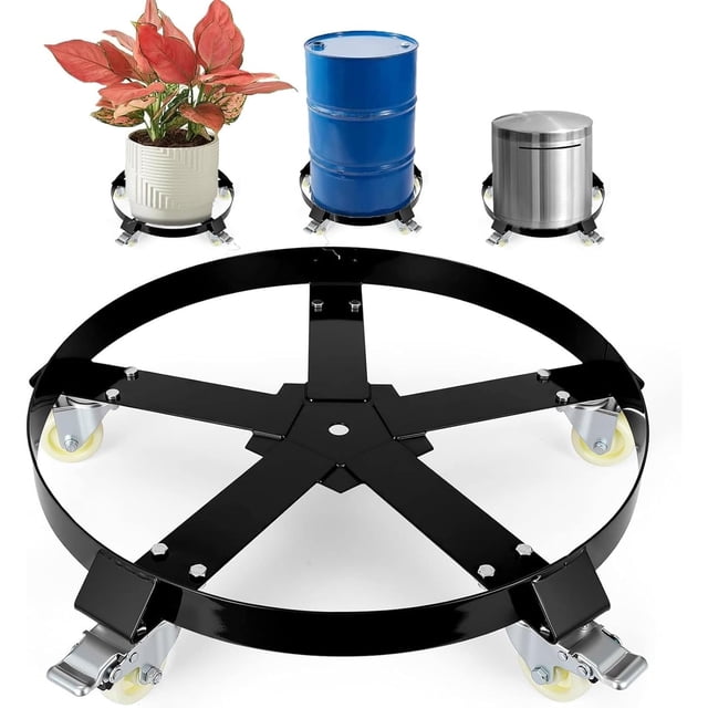 Ourlova Chariot Tambour à 5 Roues 55 Gallons Robuste Capacité de 1250 Livres Chariot Tambour Caddy avec Supports Croisés Roulettes Pivotantes Roue Conception Anti-Basculement Chariot Tambour avec Frein pour