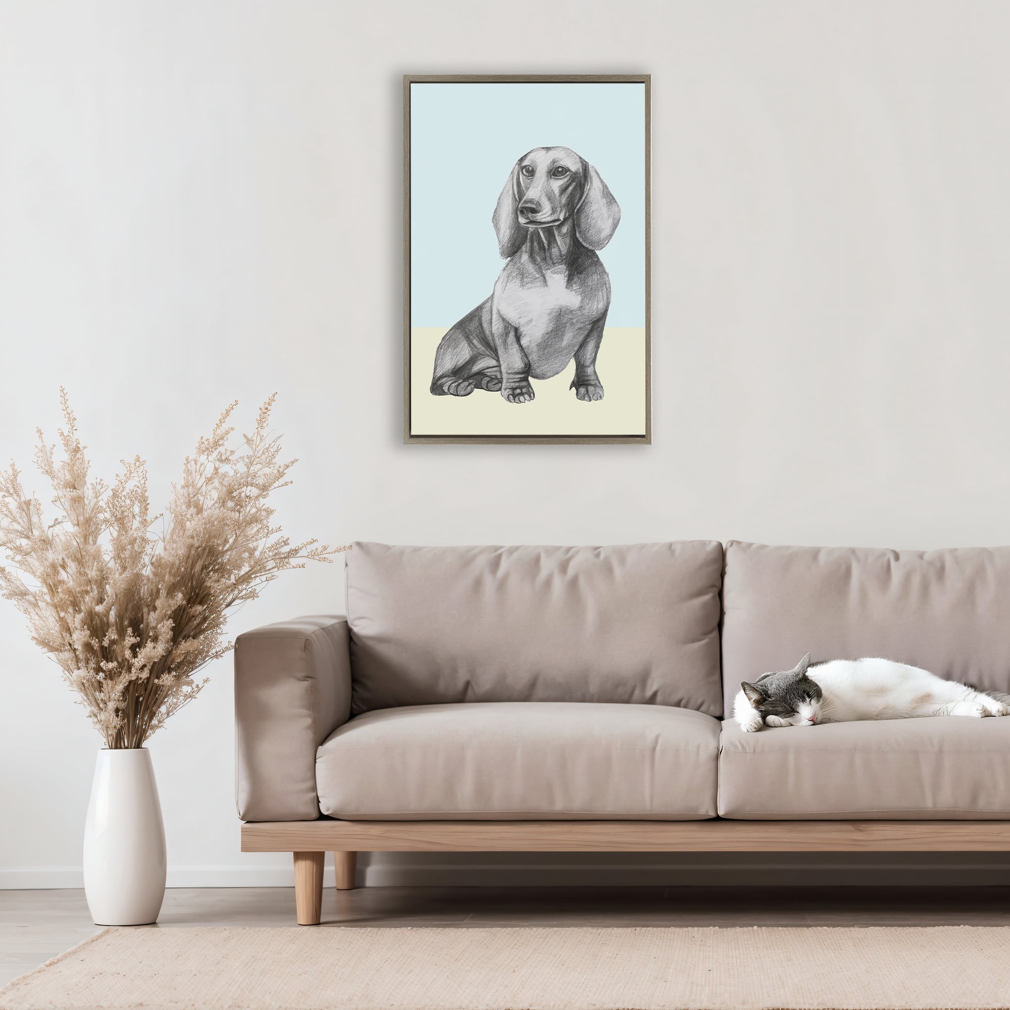 Stupell Industries Sitting Dachshund Sketch Brown Framed Floater Canvas Wall Art, design by Violeta Vollmer