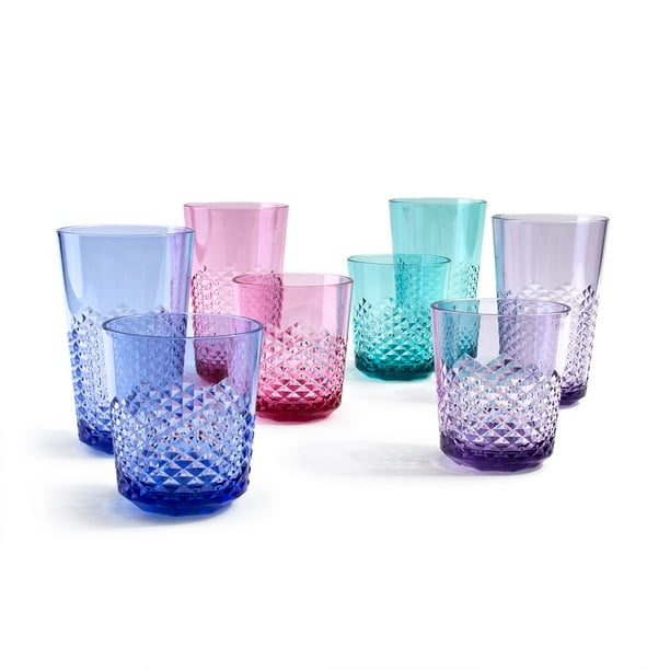 Cupture Diamond Plastic Tumblers, 24 oz / 14 oz, 8Pack (Assorted