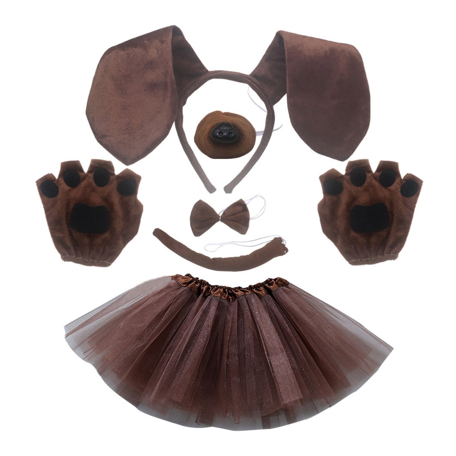Dachshund Costume Set Dog Ears Headband Bowtie Tail Tutu Skirts Nose Gloves  for Kids Halloween Costume Cosplay Party 