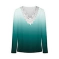 thumbnail image 4 of tklpehg Womens Dressy Tops Lightweight Tunic Tops V-Neck Crochet Lace Trim Gradient Color Casual Loose Going Out Tops Long Sleeve Tops Blouses (Green,L), 4 of 5