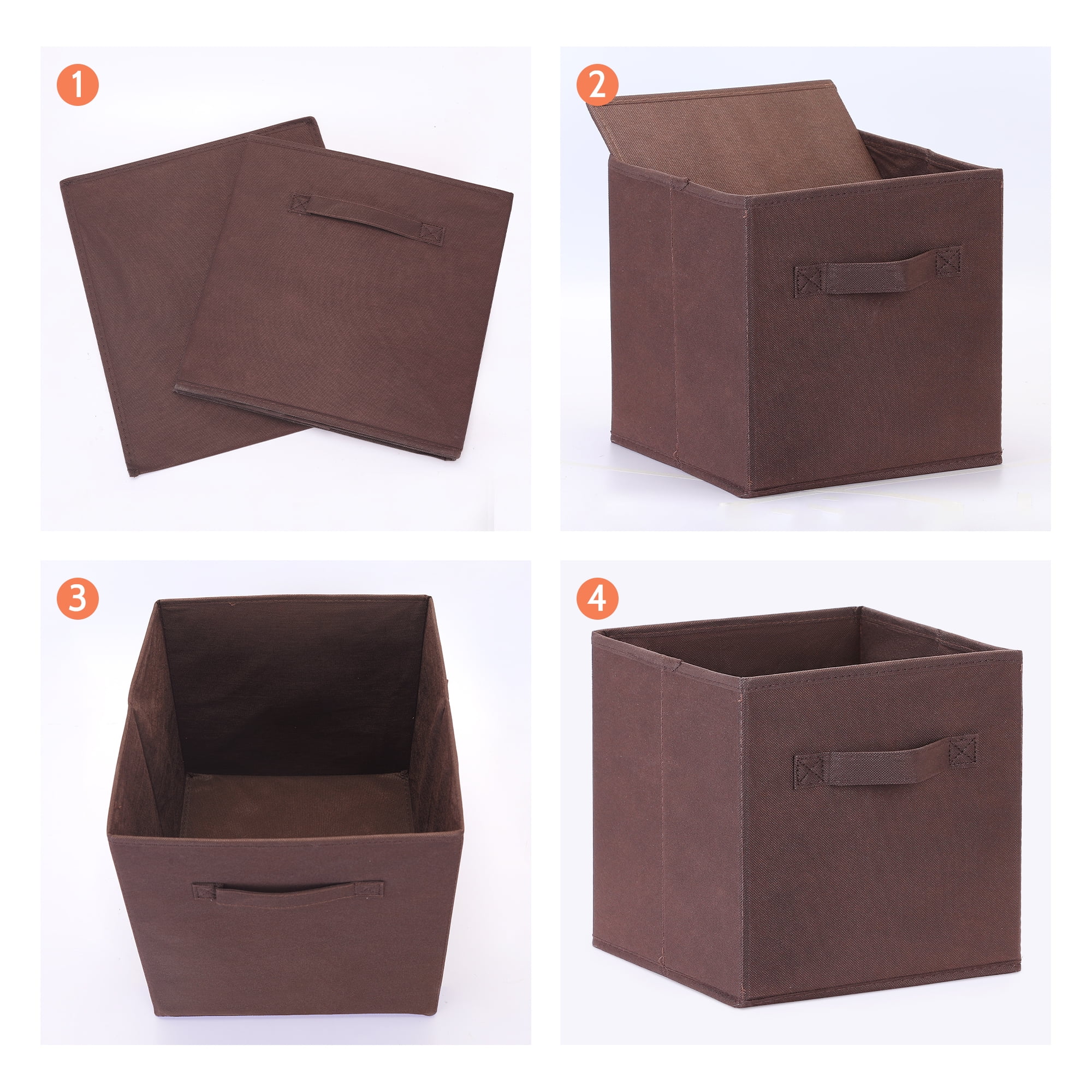 Unique Bargains Fabric Storage Cube Storage Bin Coffee 9.8*9.8*9.8in