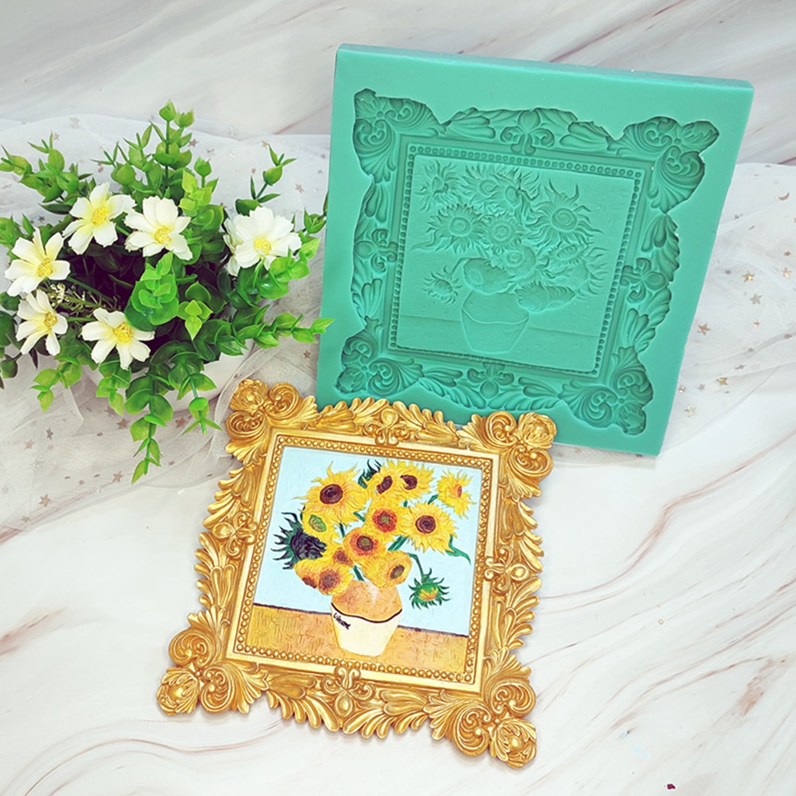 Square Frame Molds Epoxy Resin Vintage Picture Frames Silicone Fondant Photoes Frame Moulds for Home Office Decorations