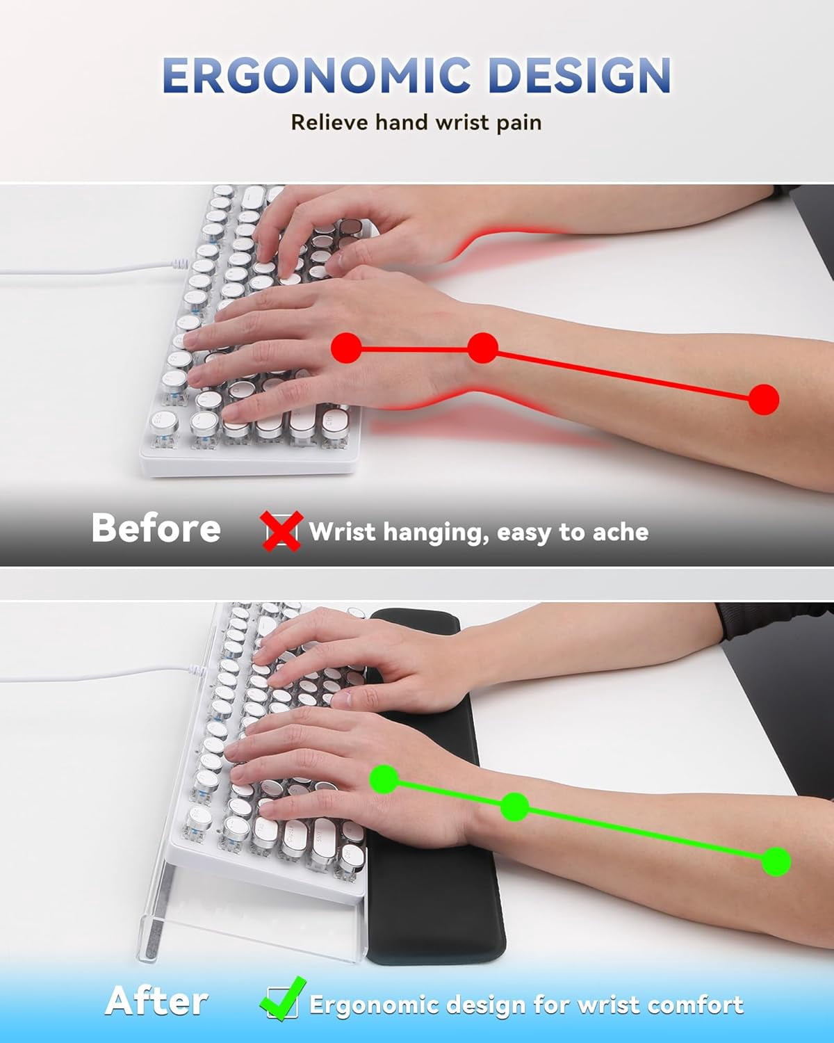 Computer Keyboard Wrist Rest Stand for Desktop, Keyboard Holder for Easy Typing with Wrist Pad for Office Desk, Home, School (Clear)