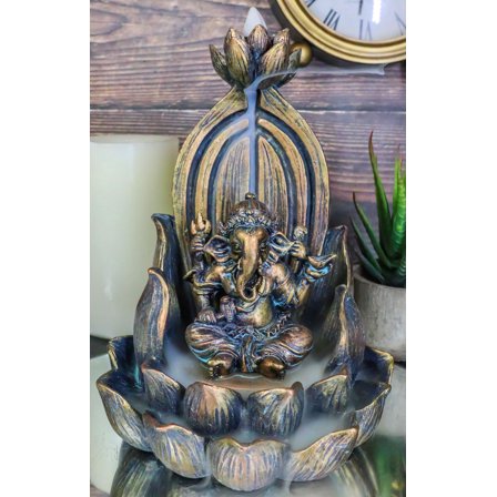 Hindu Elephant God Ganesha On Lotus Throne Backflow Cone Incense Burner Figurine