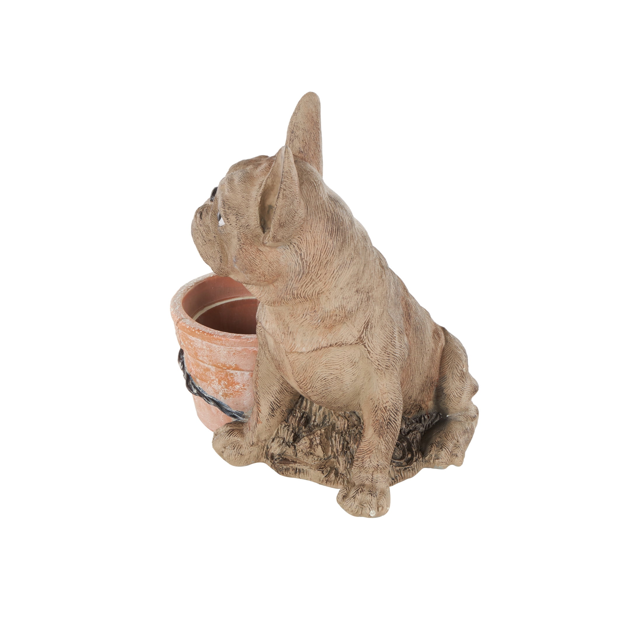 DecMode 10" x 11" Textured Brown Resin Dog Planter with Antique Pot