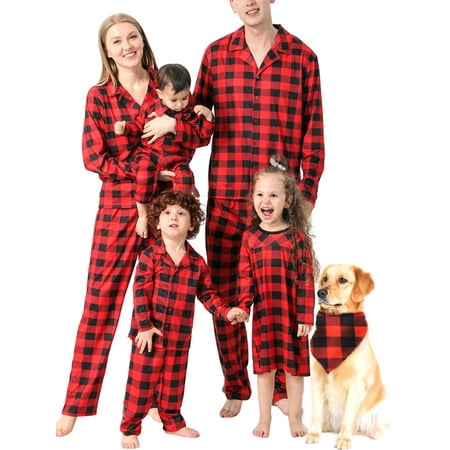 

Gwiyeopda Matching Family Pajamas Sets Long Sleeve Christmas Plaid Pjs Kids Holiday Sleepwear Homewear
