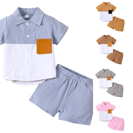 Boys Blend Short Sleeve Shirt Set Casual Summer Two Piece Outfit with Collar & Solid Colors Baby Set 4-5 Years