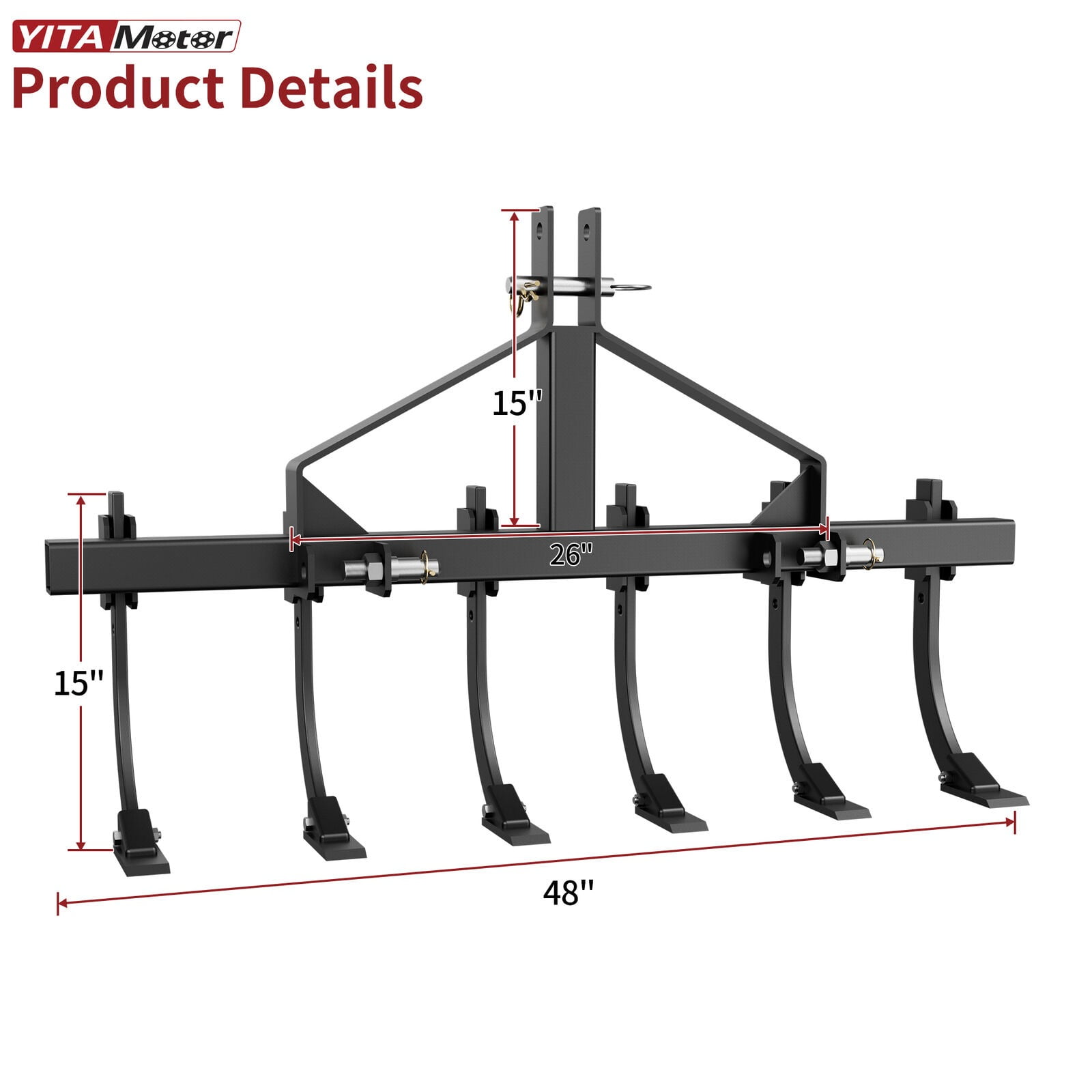 RVNI Chisel Plow Scarifier Detachable Cultivator and 6 Scarifier Shank Design for CAT-0/CAT-1 ATV/UTV
