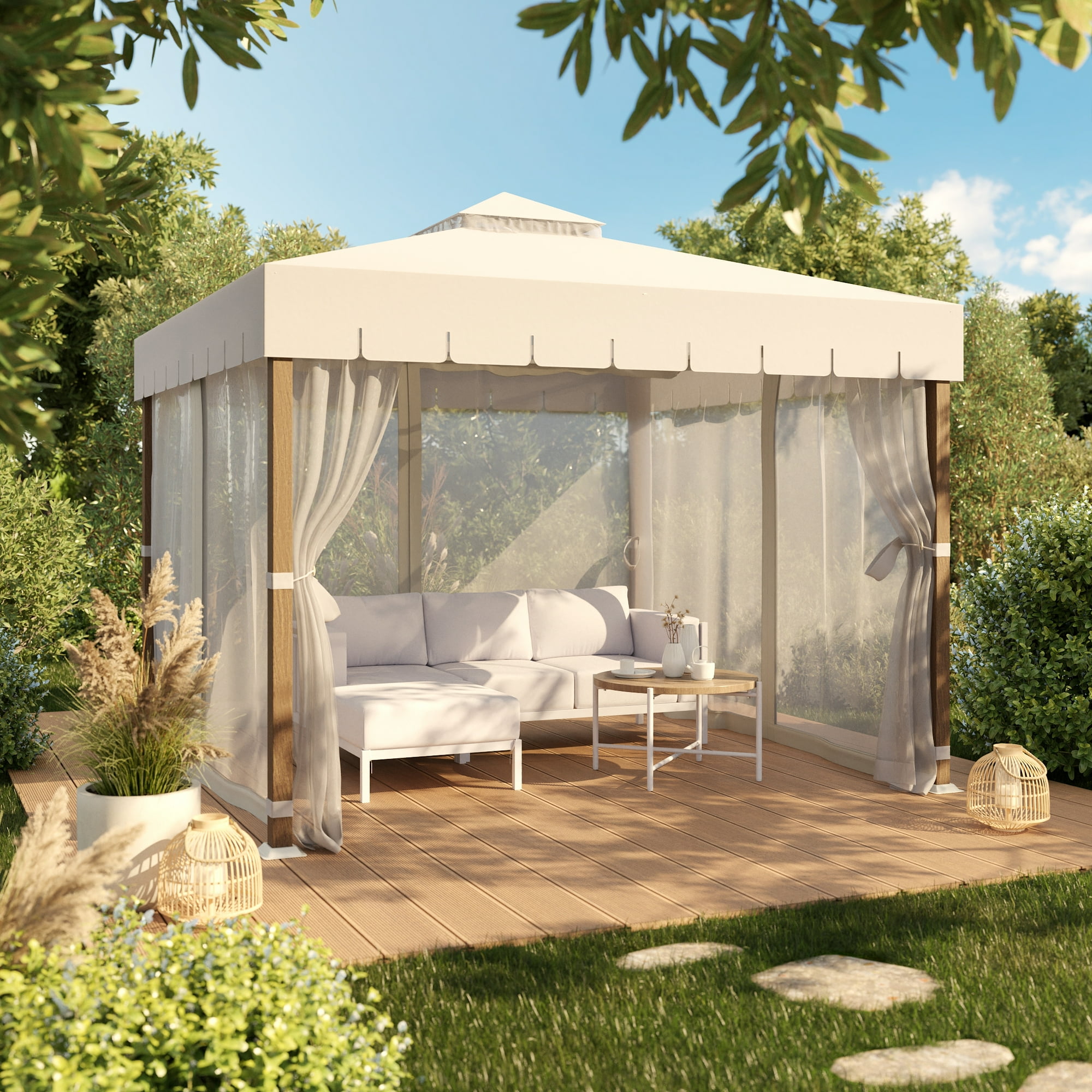 HOMETRENDS Westmont 10' x 10' Steel Soft Top Gazebo, Cream