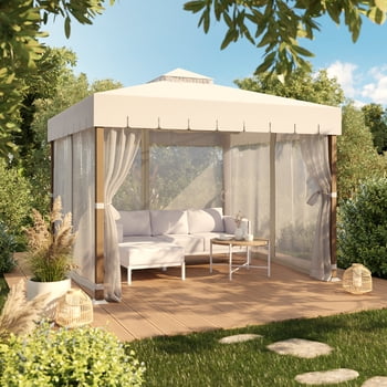 HOMETRENDS Westmont 10’ x 10’ Steel Soft Top Gazebo, Cream