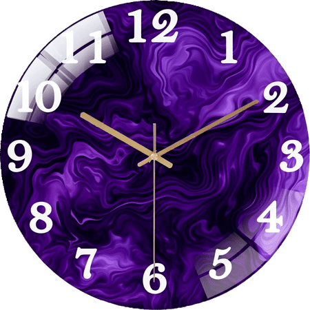 Large Size Purple Marble Tempered Glass Wall Clock: Modern Abstract Art, 15.75 Silent Clock for Living Room Bedroom Kitchen And Office 40cm Style 40x40cm(15.75x15.75cm)