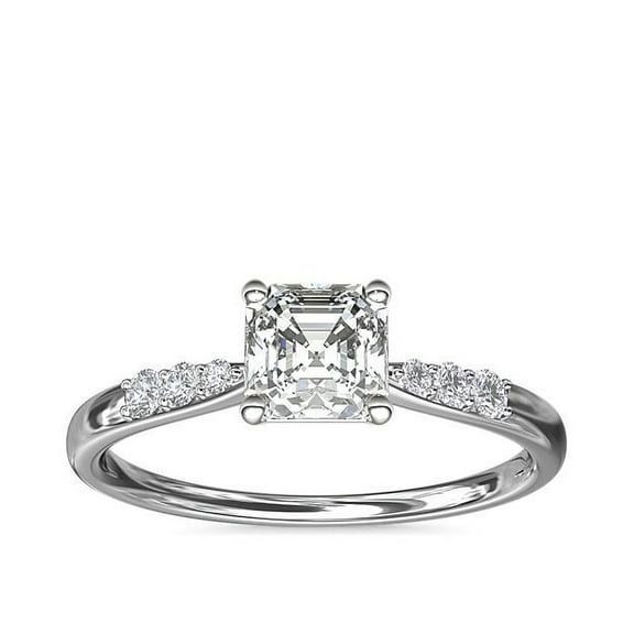 0.65 Ct Asscher Cut Natural Diamond Stunning Solitaire with Accents Ring for Engagement and Wedding Solid 14K White Gold Size 7