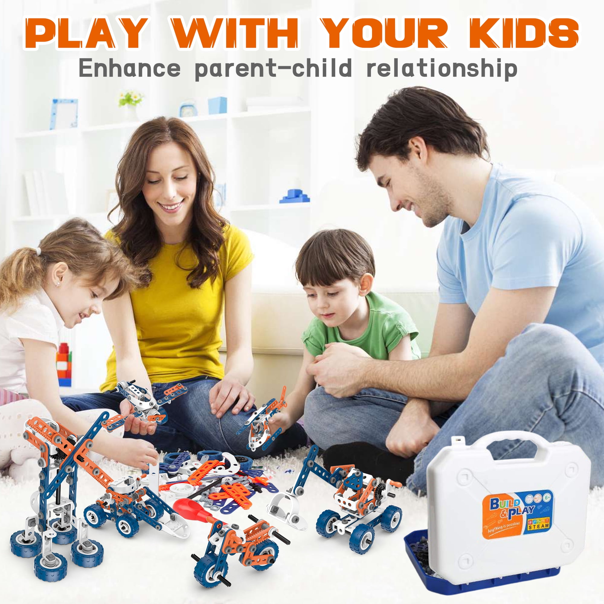 JUGAAD LIFE 12-in-1 STEM Building Toys Blocks Set for Boys 8 11, DIY Electric Construction Toys, Engineering Learning Toys, Educational Creative Game Gift for Kids Toddler Girls Age 4 5 6 7 8+