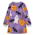 thumbnail image 2 of Halloween Pattern Ghost Girls'long-sleeved dress Thickened A-dress Warm Dress Basic Shirt Party Dresses, 2 of 7