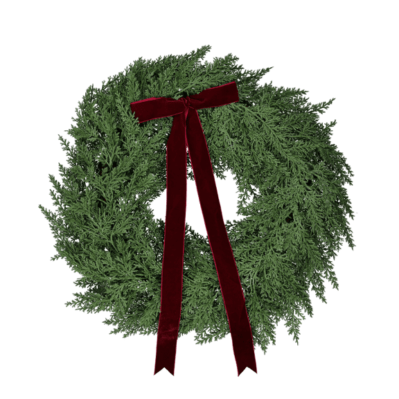 Natural Feel Cedar Artificial Christmas Wreath with Bow, Green