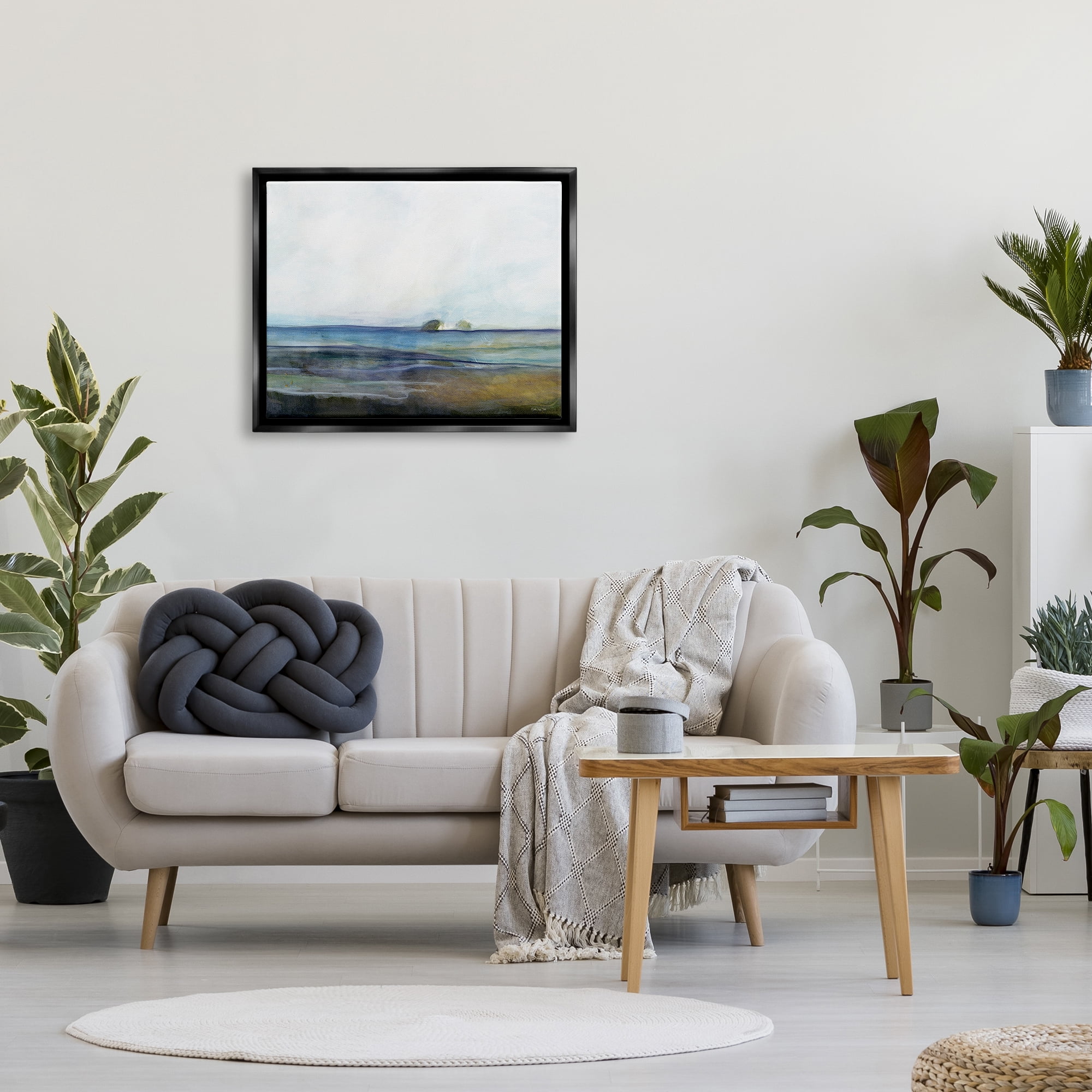 Stupell Abstract Beach Shore Nautical Landscape Abstract Painting Black Floater Framed Art Print Wall Art