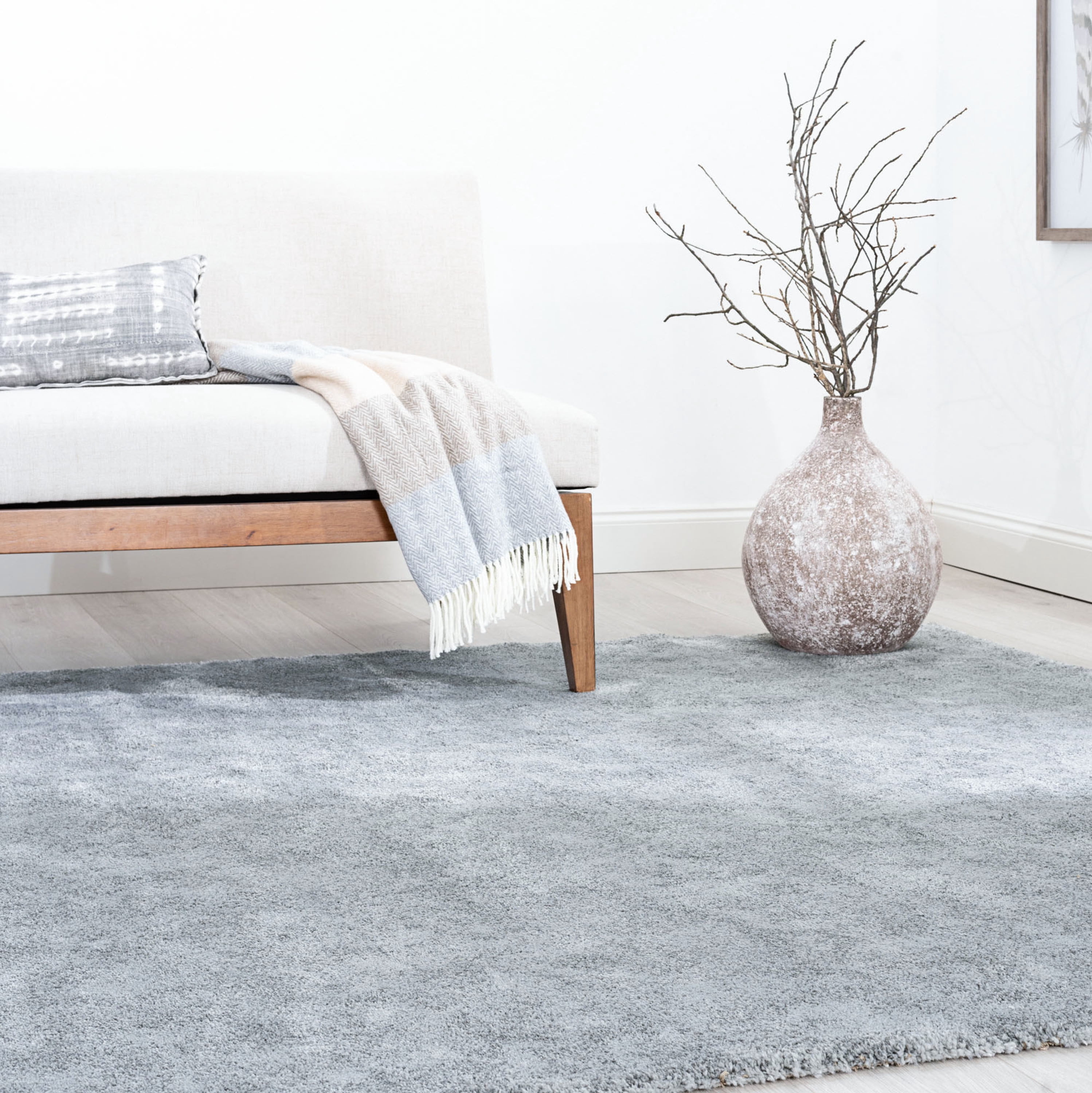 Shag 5x7 Area Rug Thick (4'5'' x 6'5'') Solid Silver Living Room Easy to Clean