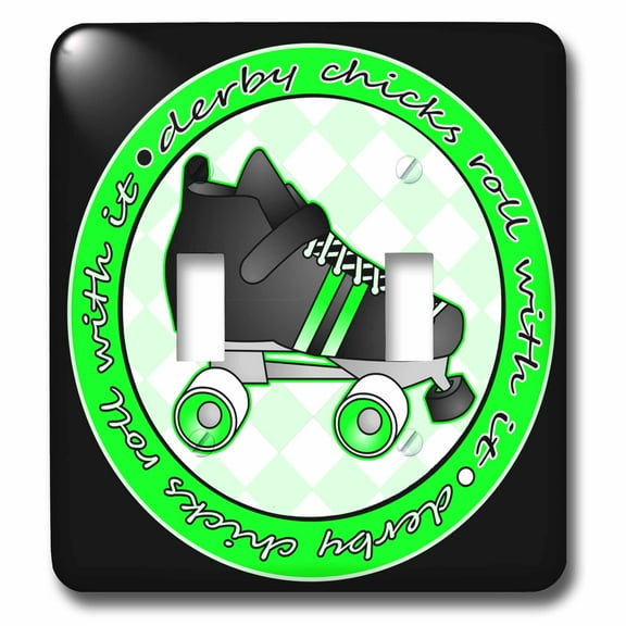 3dRose, Derby Chicks Roll With It Green and Black with Black Roller Skate, double toggle switch