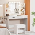 thumbnail image 2 of Bifanuo Vanity Desk Set with 11 Bulbs Mirror & Power Outlet, Modern Vanity Table with Stool, Drawers, 42.5in, White, 2 of 8