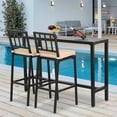 thumbnail image 3 of Metal Dining Bar Stools, Outdoor Bar Height Stool, Indoor Outdoor Stools with High Back & Cushions, Black Matte Finish, 29" Barstools for Patio, Bistro(2 Slat back stools with cushions, Black), 3 of 6