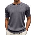 thumbnail image 2 of Qiyinn Men's Fashion Casual Solid Color Breathable Knit Short Sleeve Lapel Shirts, 2 of 5