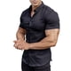 thumbnail image 3 of Sunloudy Camisa casual para hombre, color sólido, manga corta, cuello de solapa, ajuste delgado, tops de ocio con botones Sunloudy moda, 3 of 6