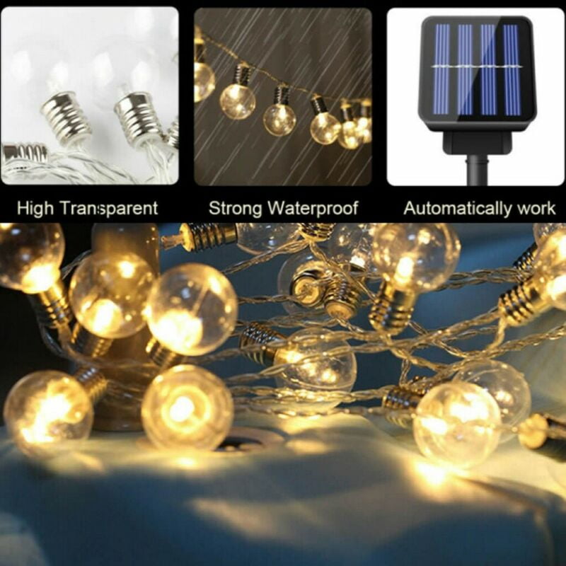 CoastaCloud Outdoor Solar String Lights, 21ft 30 LED Solar Bulb for Patio, Backyard, Garden, Camping, Outdoor Party, Christmas, etc