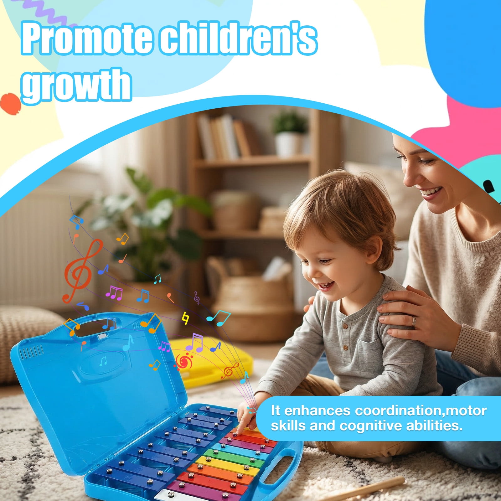 Grusce 25 Tone Xylophone Glockenspiel Colorful Wooden Xylophone with 2 Mallet Music Instrument for Beginner and Music Education