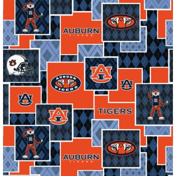 Official Licensed NCAA Auburn University Argyle Boxes Fabric by the Yard